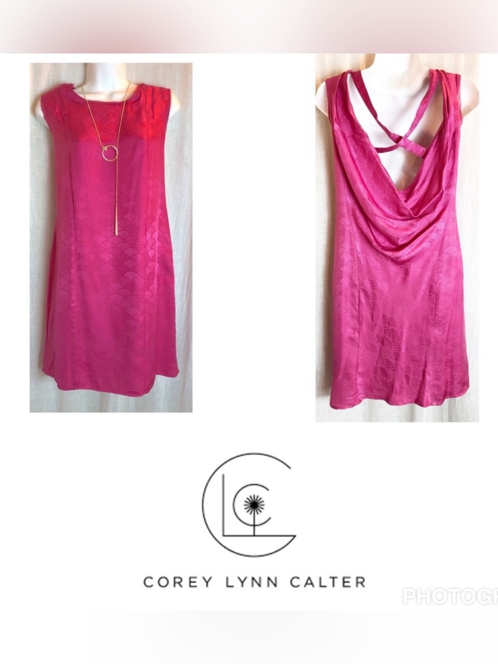 Corey Lynn Caltor Pink Raw Edges Dress Barbie Core Classic Low Back 💯 Silk